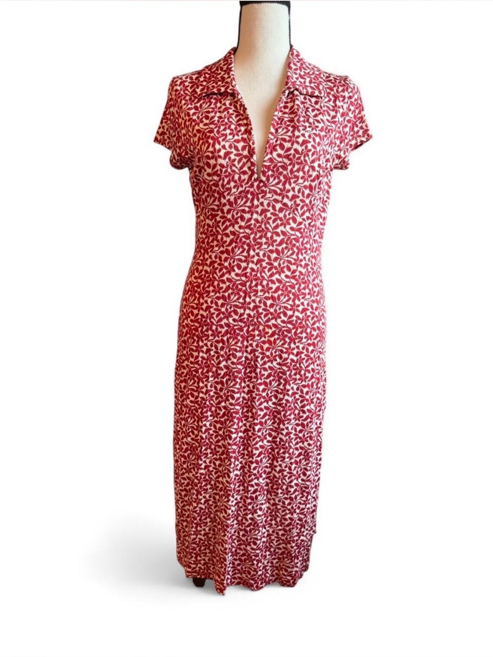 Vintage Banana Republic Silk Knit Floral Midi Dress M Red Y2K Cottagecore